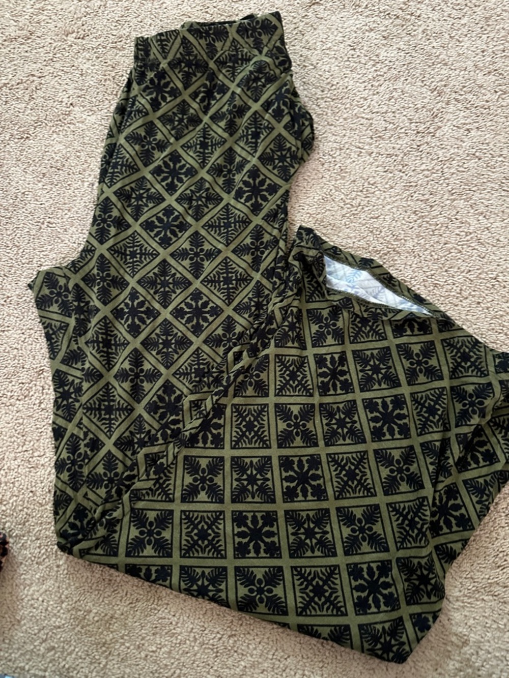 Olive Green & Black Wide Leg Pants - Patterned Women's Pant